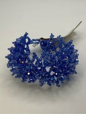 NWT Impressions Blue Beaded Cuff Bracelet Crystal Lace Statement
